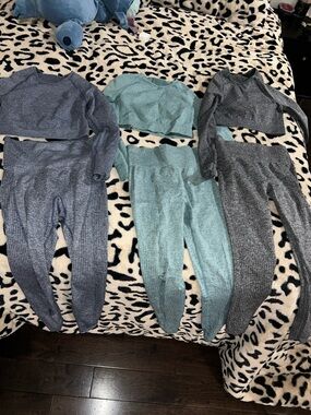 3-Pack Seamless Ribbed Active Sets - Blue, Teal, Gray